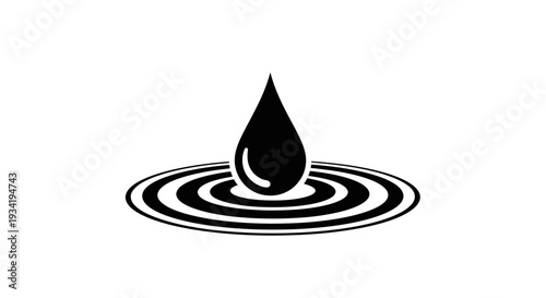 Abstract Black Water Drop with Circular Ripple Effect Illustration.