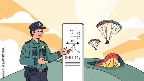 Officer Explaining Paragliding Safety Information.