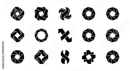Abstract aperture icon set, vector shutter symbols