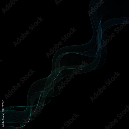Abstract diagonal wave in blue and green tones, futuristic curved lines with smoke effect. Eps 10