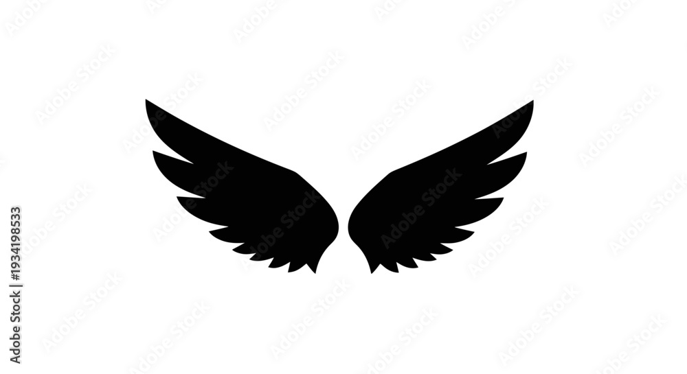Fototapeta premium Elegant Black Wings Symbol on White Background for Design.