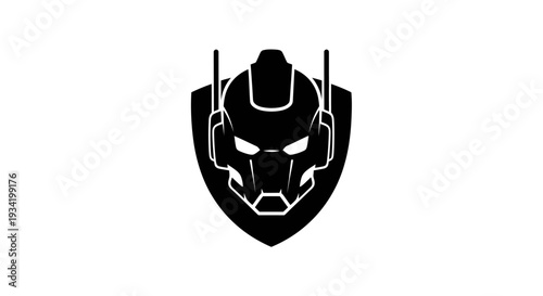 Futuristic robotic face with angular design and sleek black finish