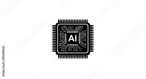Close-up of a Microchip with Circuitry and AI symbol