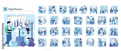 Digital Business Vector Illustration with Robot