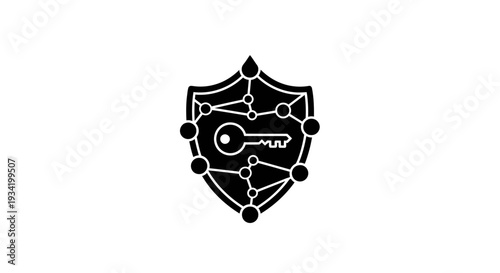 Digital Security Shield Icon with Key and Circuit Design