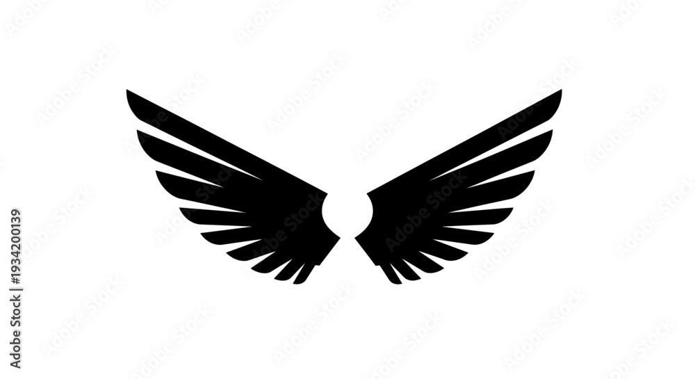 Obraz premium Elegant Black Wings Symbolizing Freedom and Flight on White Background.