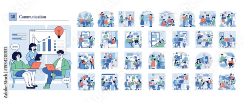 Vector Illustration of Team Communication and Data Analysis