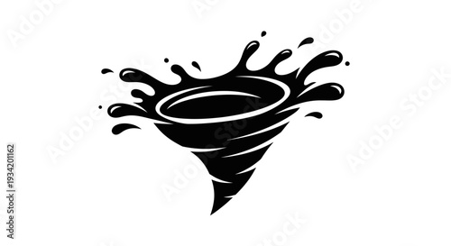 Stylized Black Liquid Swirl Vortex with Splash Effect Illustration.
