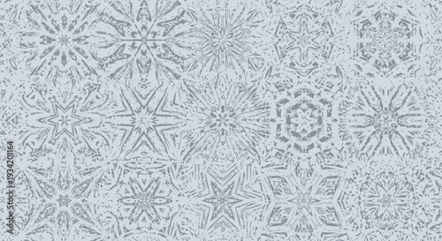 Macro ice crystal frost pattern on glass forms a winter abstract background with intricate designs.
