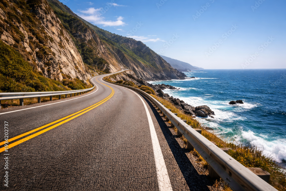 Obraz premium Scenic coastal highway winding along the beautiful ocean shore