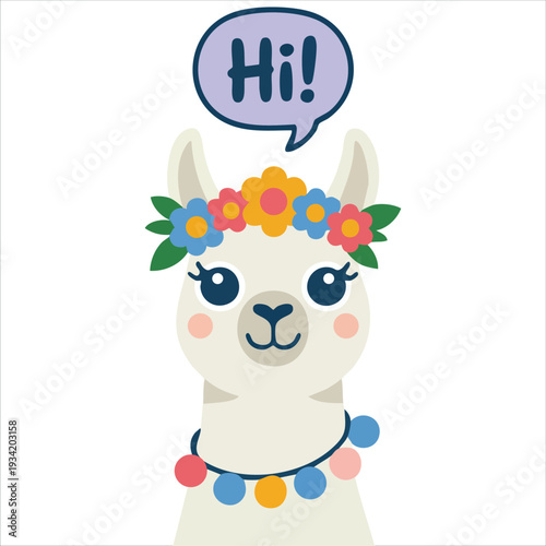 Hand drawn llama character vector illustration isolated on white background design