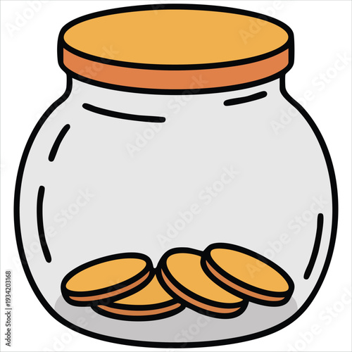 Hand drawn cute jar with coins moneybox for savings sticker vector illustration
