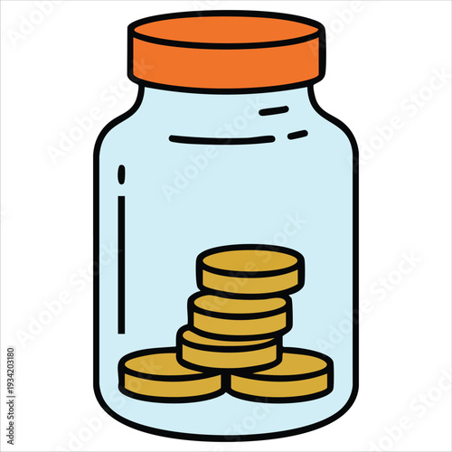 Hand drawn coin jar moneybox for savings sticker design vector illustration