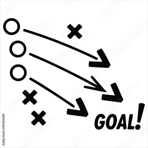 Football tactics board with player positions and movement arrows vector illustration