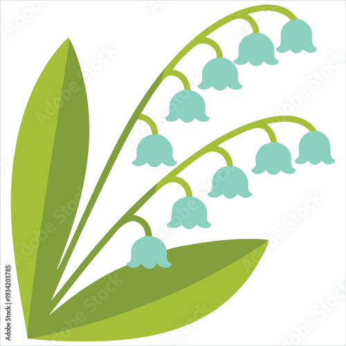 White lily of the valley spring flowers simple flat vector illustration design