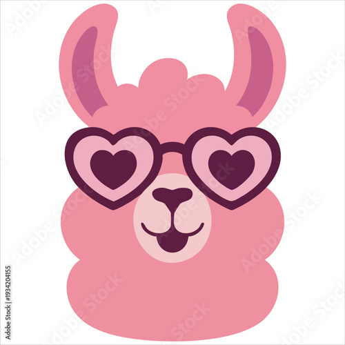 Adorable llama character with heart glasses and hanging tongue vector illustration