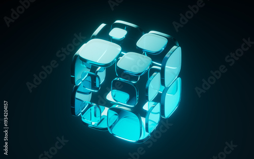 Rounded corner glass geometries background, 3d rendering.