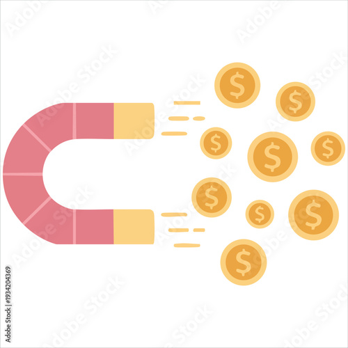 Investment concept illustration with magnet attracting coins in cartoon style vector