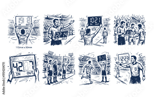 Substitution Board World Cup Soccer Championship Match Equipment Officiating Vector Set