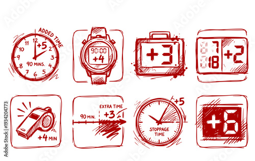 Added Time Indicator World Cup Soccer Championship Match Officiating Clock Vector Set