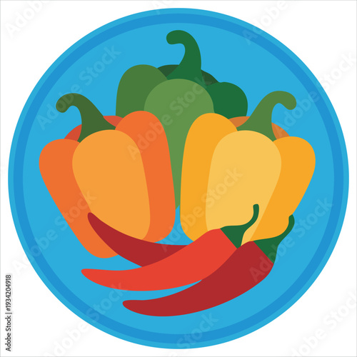 Spicy chili peppers with dishes vector illustration on white background