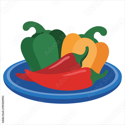 Red chili peppers and serving dishes vector illustration for food designs