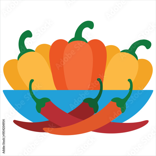 Hot peppers and food containers vector illustration for cooking concepts