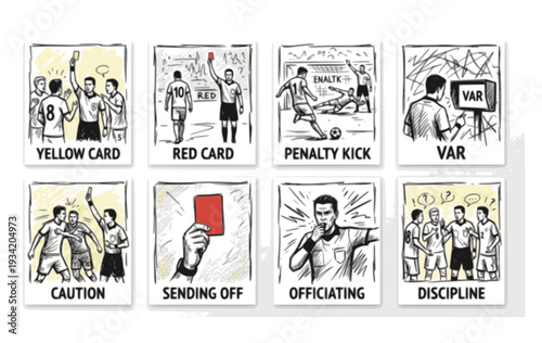 Yellow Red Cards World Cup Soccer Championship Match Officiating Penalty Discipline Vector Set