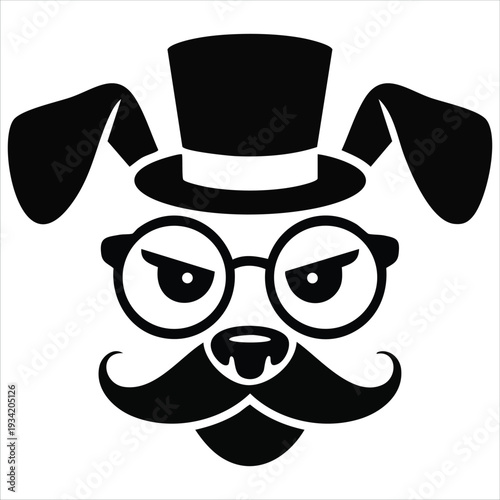 A dog in a hat and glasses with a mustache vector illustration on white background