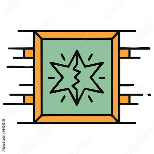 Broken window with a hole in the glass cartoon style vector illustration