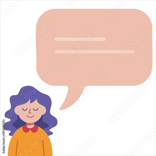 Woman speaking with speech bubble flat vector illustration on white background