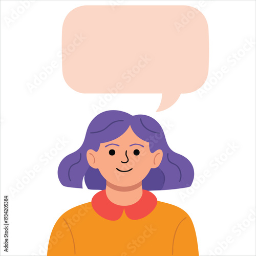 Female character with speech cloud for communication and chat concepts vector illustration