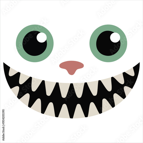 Cheshire cat smile from Alice in Wonderland with big mustache vector illustration