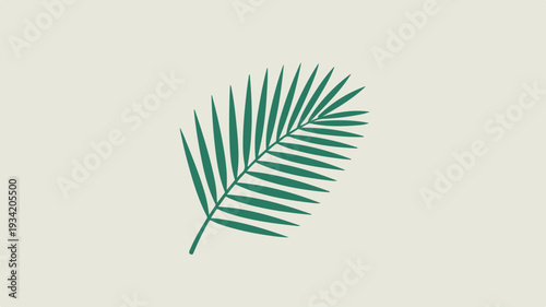 Single green palm leaf on light beige background symbolizing nature and serenity in a minimalist style