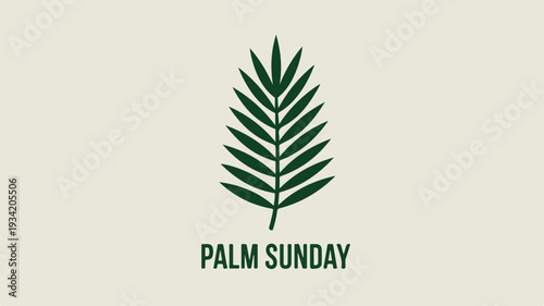 Palm sunday logo with green palm leaf on beige background symbolizing faith and spirituality