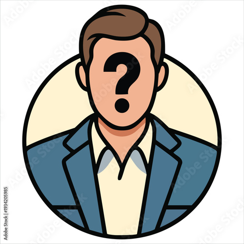 Vector illustration of unknown person concept with faceless man and question mark symbol on white background