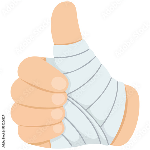 Vector cartoon illustration of wounded finger with bandage first aid concept isolated on white background