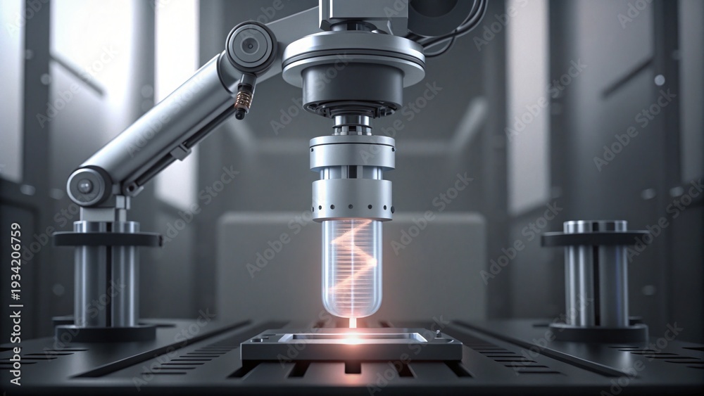 Fototapeta premium Robotic Arm Handling DNA Sample in High-Tech Laboratory Environment