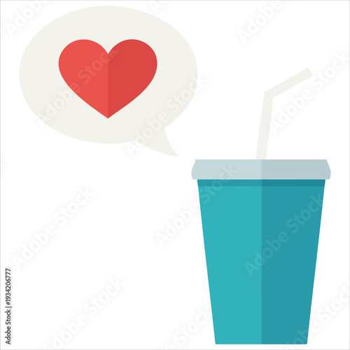 Minimalism icon of plastic soft drink cup isolated on white background in vector design