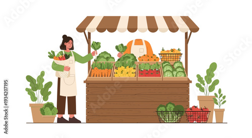 Woman buying fresh vegetables at a farmers market stall, healthy organic food