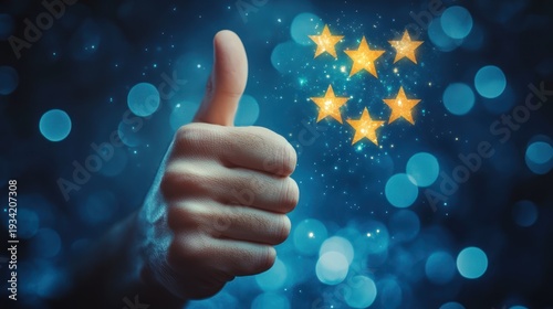 Wallpaper Mural Hand giving thumbs up with stars, positive feedback, online approval Torontodigital.ca