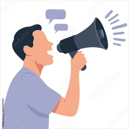 Isolated vector design of man with megaphone for promotional offer and company advertising on white background