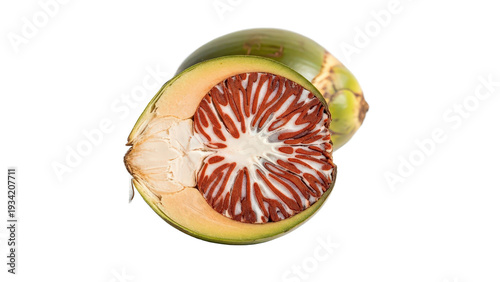 Half of betel nut fruit isolated on transparent background macro view
