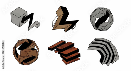 Abstract geometric shapes, 3D render set