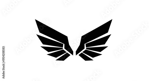 Stylized Black Wings on White Background, Angelic Symbolism.