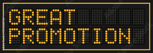 Orange color led banner in word great promotion on black background