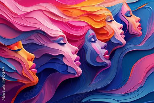 Abstract fluid portraits merging in vibrant colors and graceful motion
