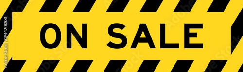 Yellow and black color with line striped label banner with word on sale