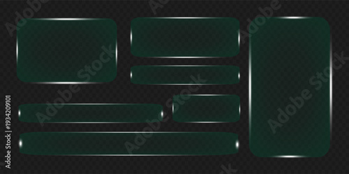 Cuadro en lienzo 3D green liquid glass buttons with a transparent neon futuristic effect, isolated on dark background