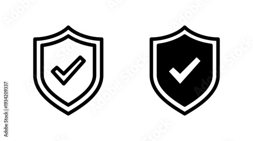 Shield check mark icon set vector. Protection approve sign. Insurance icon